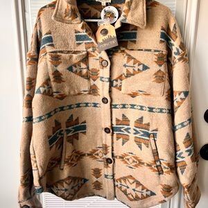Main Strip Beige and Blue Aztec Southwestern Pattern Jacket